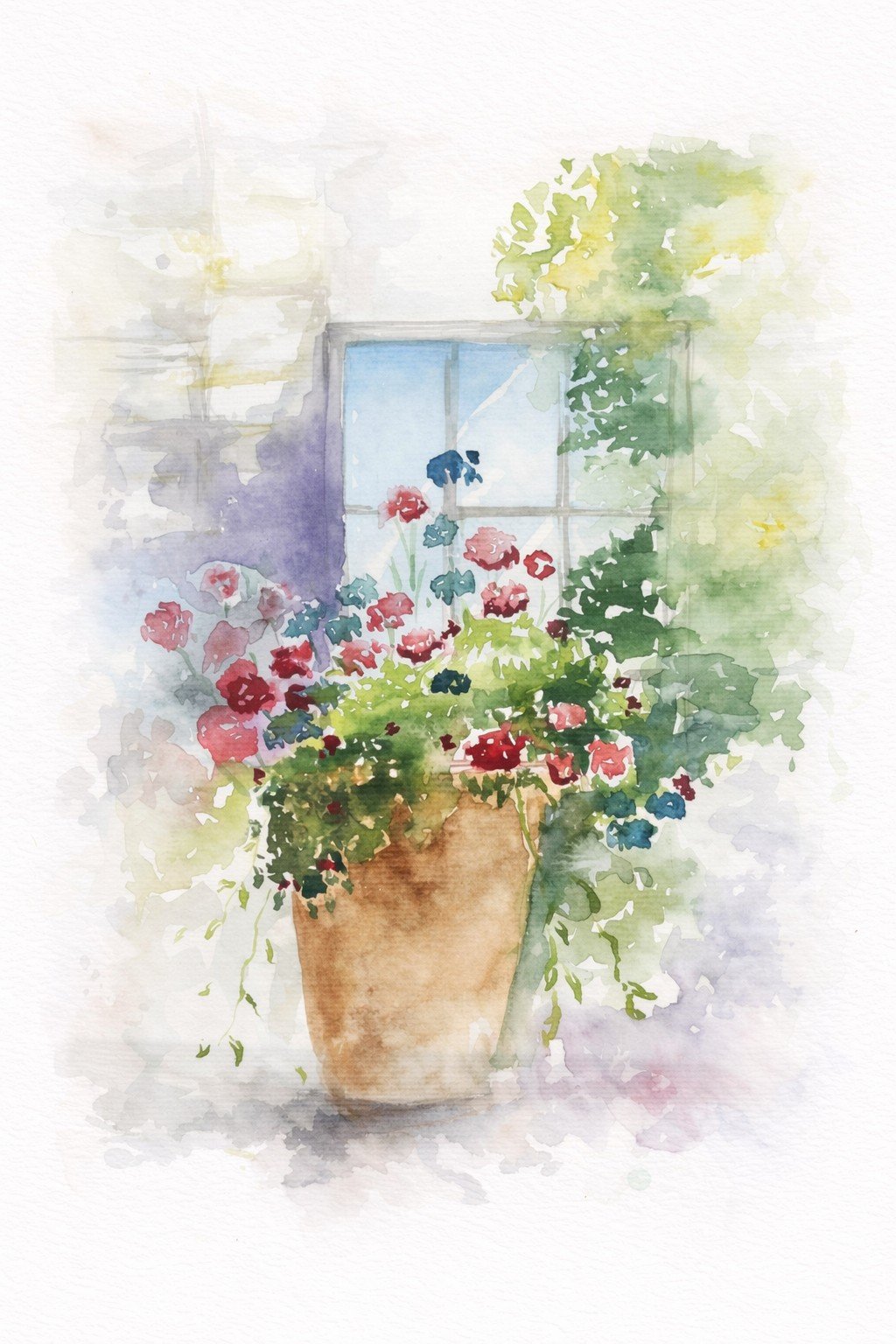 Nurdan Bıçakçı suluboya - saksi cicekler